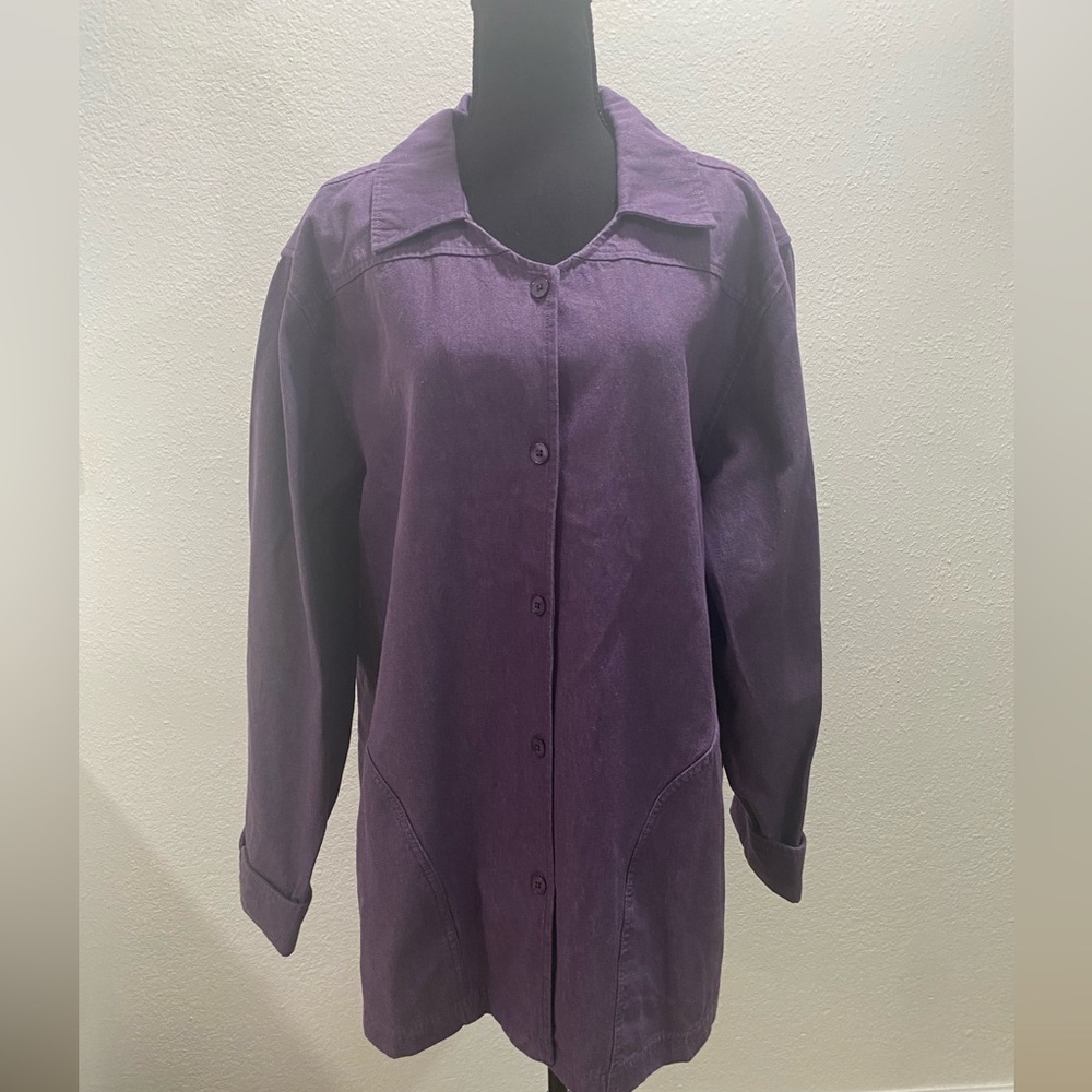 Denim&Co Lite Purple Jacket Size 2X Back Embroidery On Back Pockets Comfortable